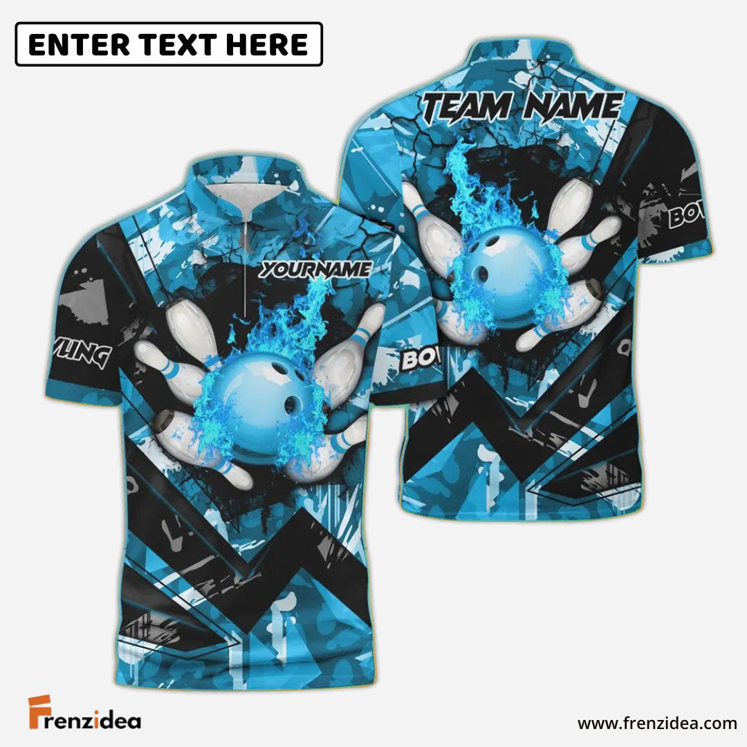 Frenzidea Bowling And Pins Abstract Grunge Texture Multicolor Personalized Name, Team Name 3D Shirt