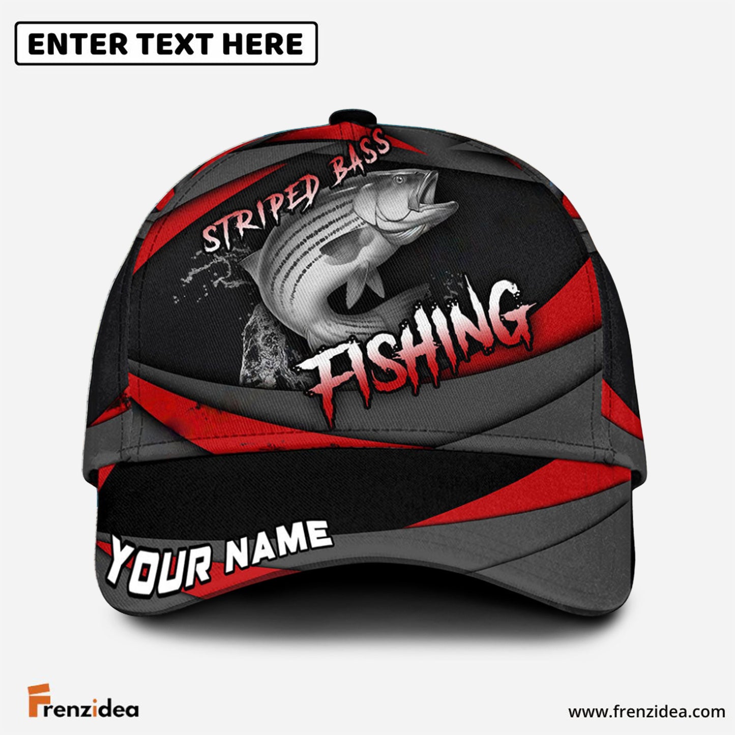 Frenzidea Personalized Striped Bass Fishing Red Gray Spinning Pattern Classic Cap