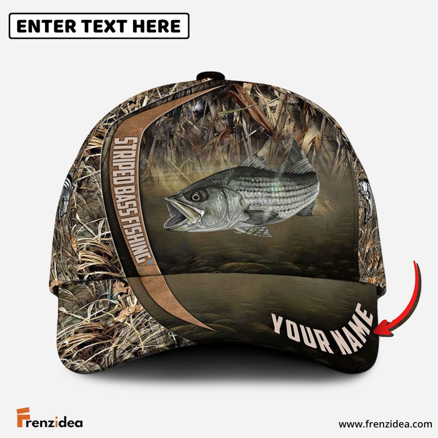 Frenzidea Personalized Striped Bass Fishing Grass Nature Classic Cap