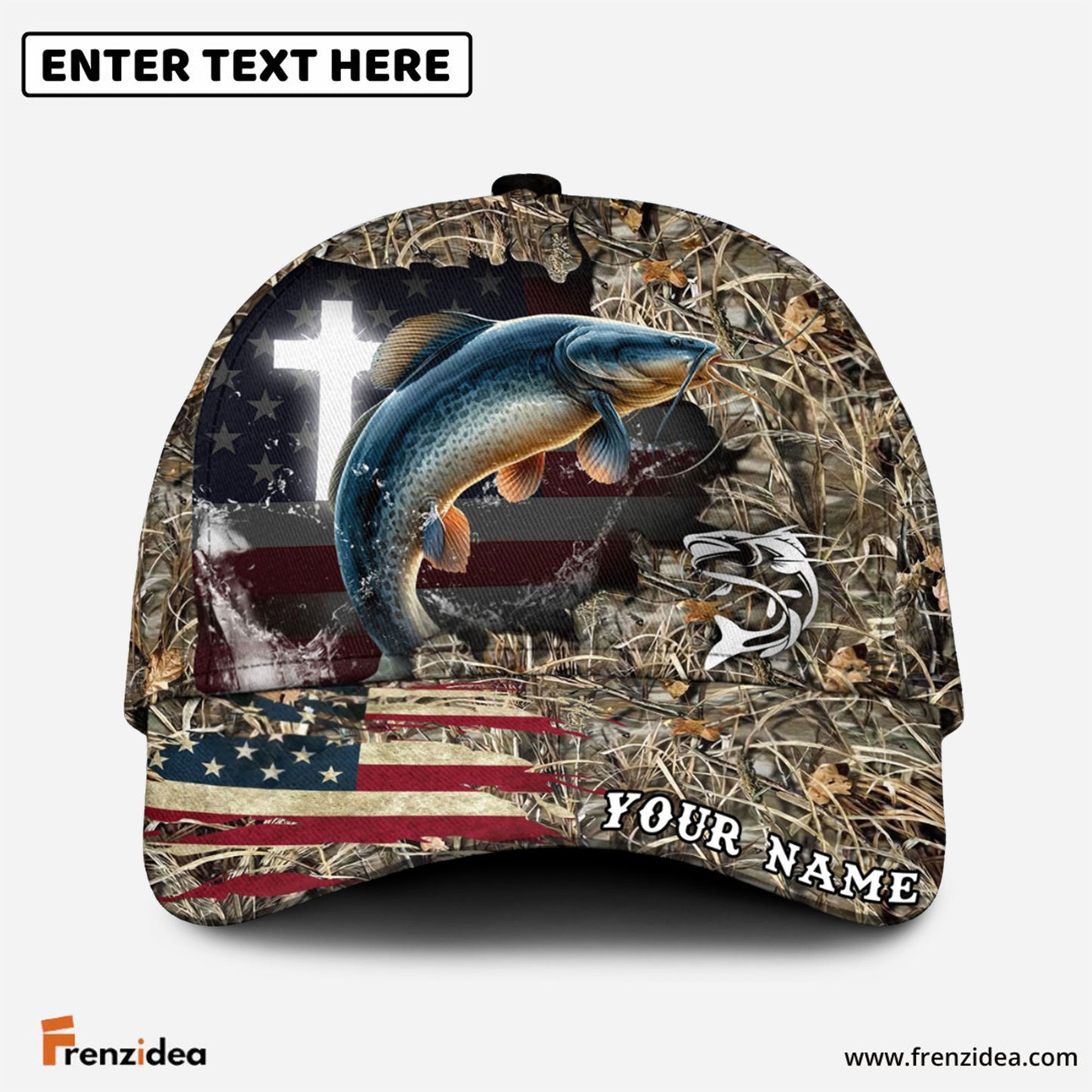 Frenzidea Personalized Catfish Cross Camo Fishing Classic Cap