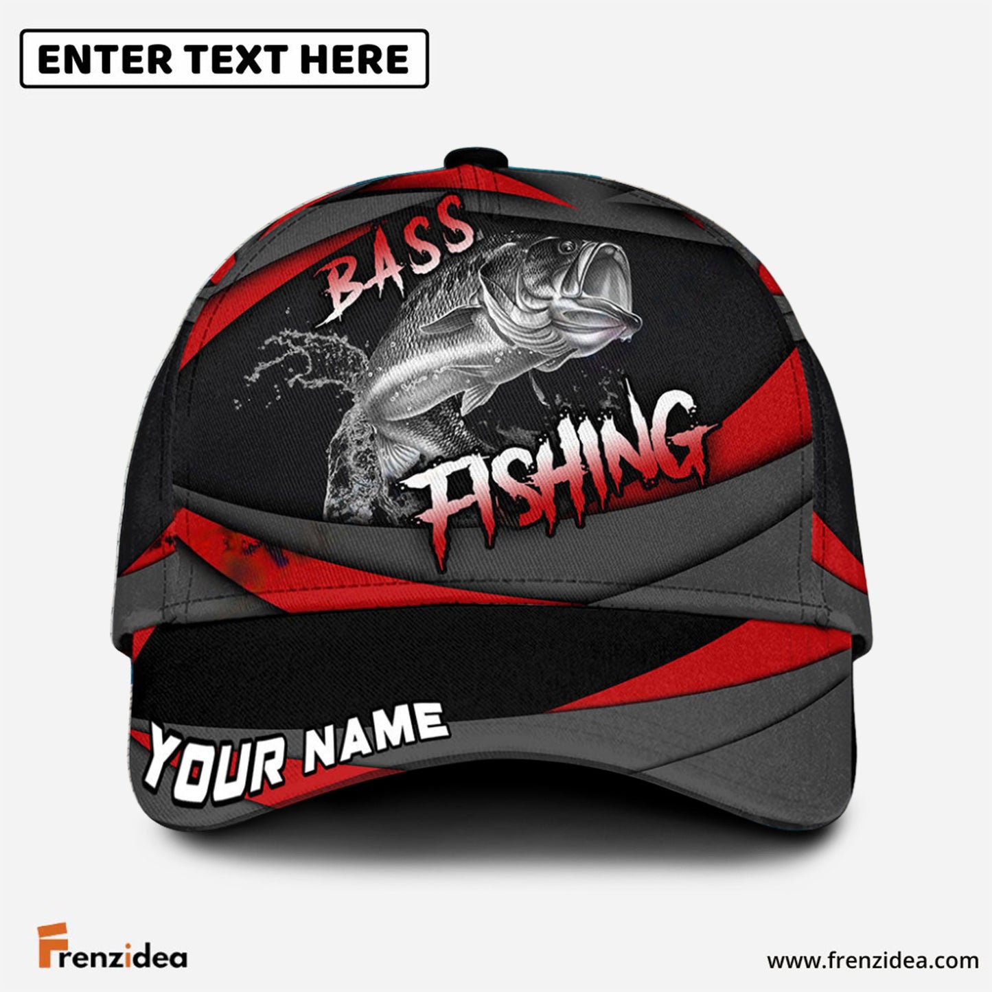Frenzidea Personalized Bass Fishing Red Gray Spinning Pattern Classic Cap