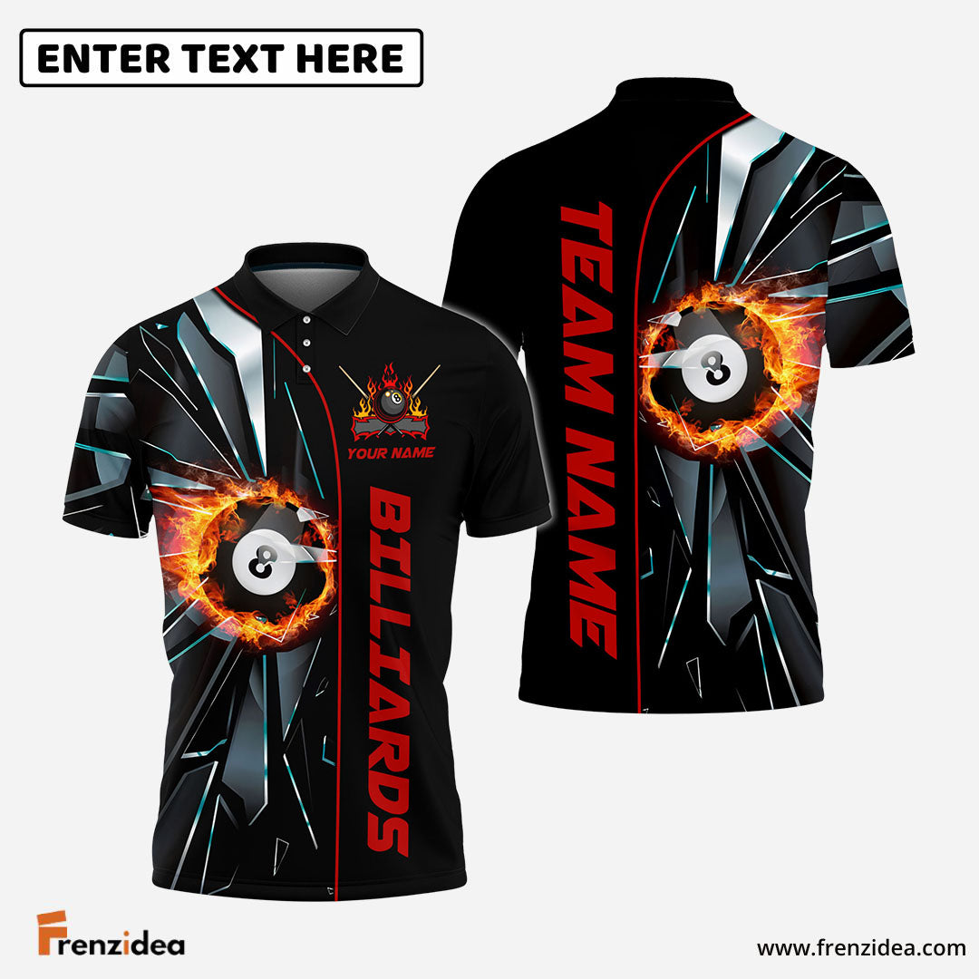 Frenzidea Billiards Ball 8 Fire Broken Glass Personalized Name, Team Name Unisex Shirt ( 4 Colors )