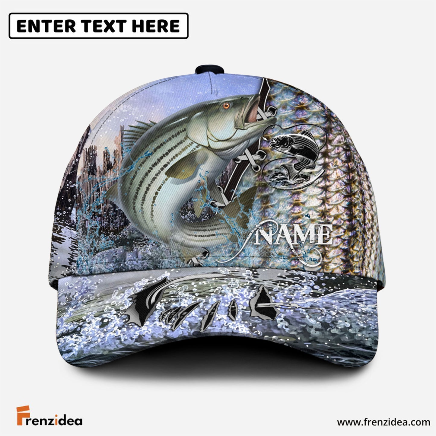 Frenzidea Personalized Clear Water Skin Striped Bass Fishing Classic Cap