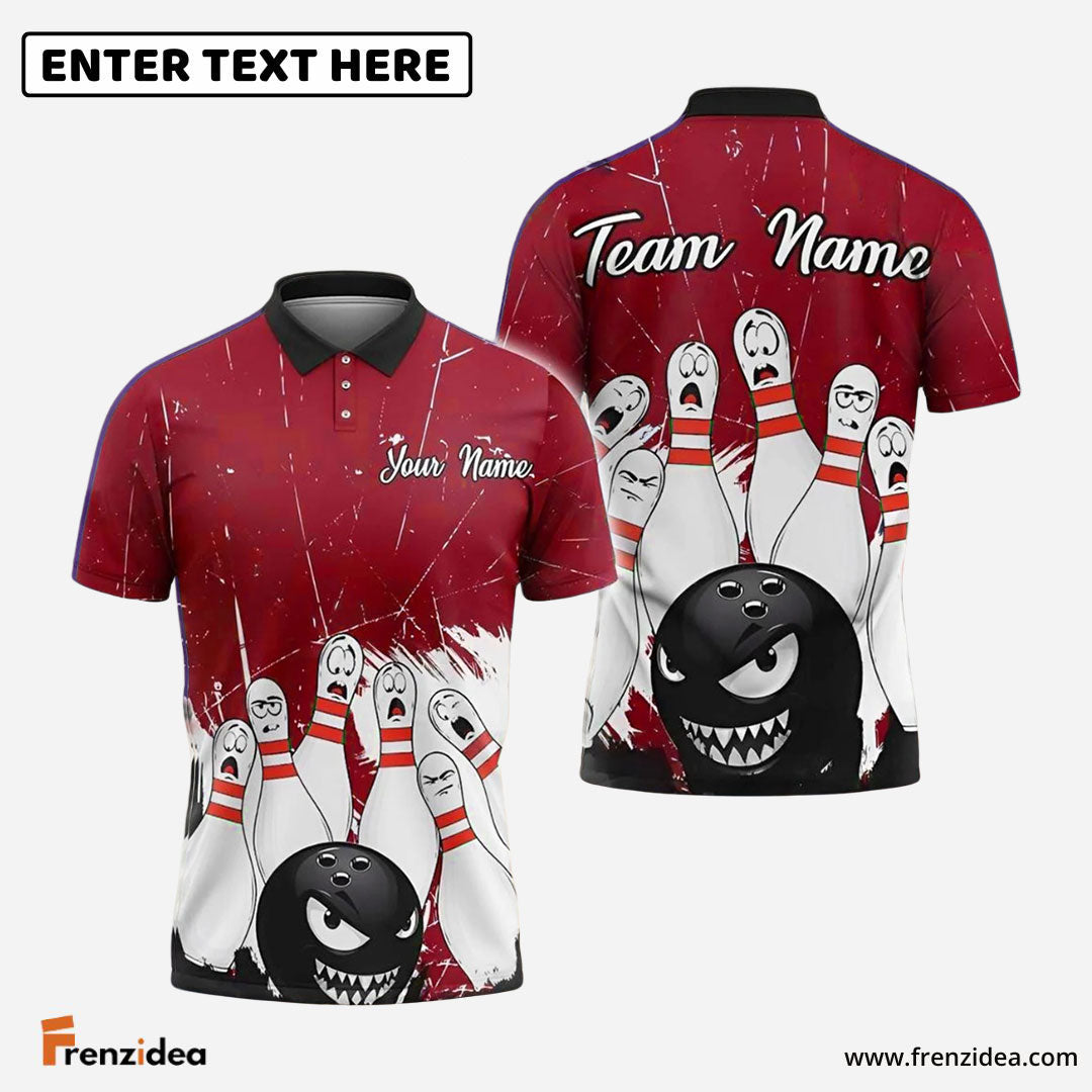 Frenzidea Bowling And Pins Angry Ball vs Screaming Pins Customized Name 3D Shirt (4 Colors)