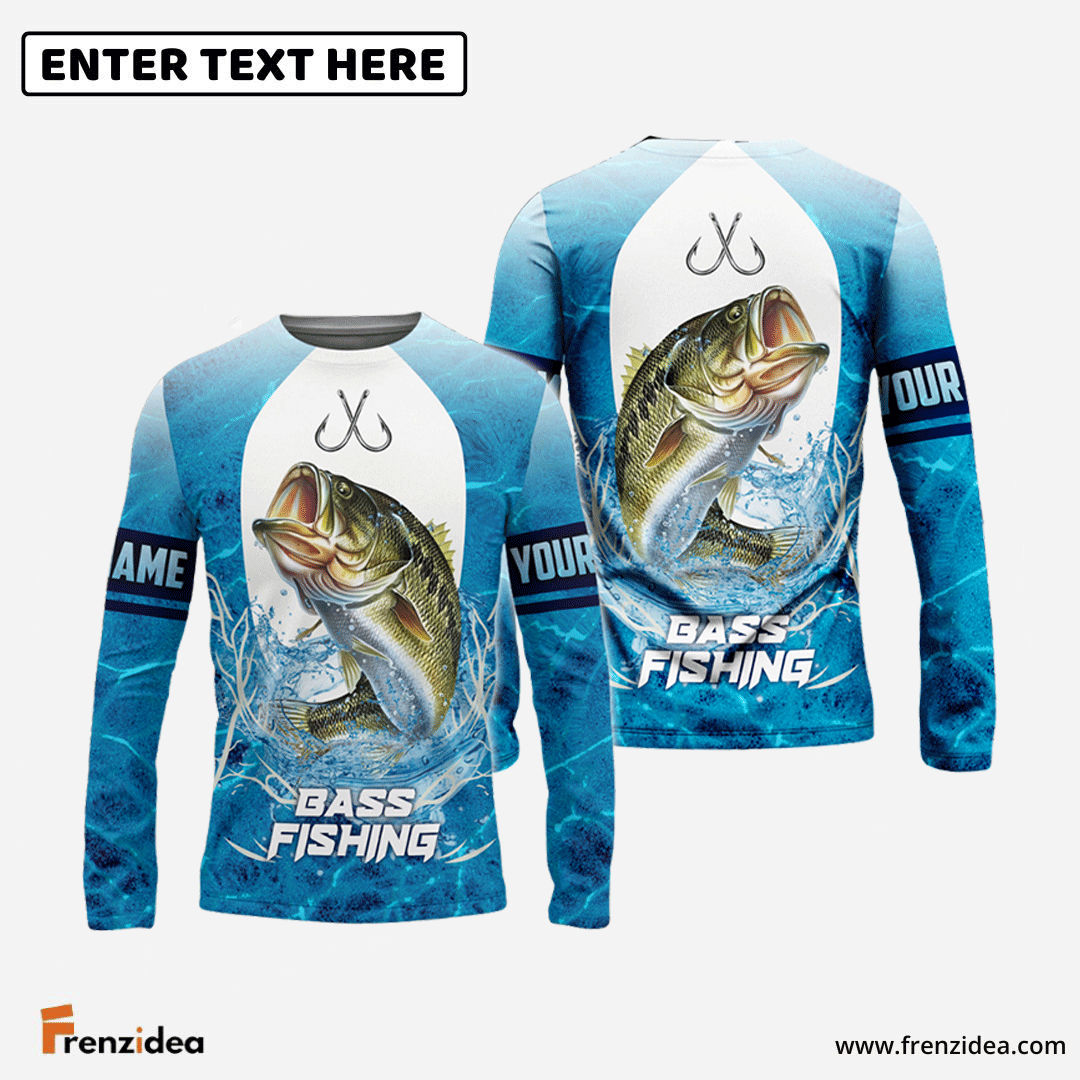 Frenzidea Customize Name Bass Fishing Blue Wave 3D Shirts
