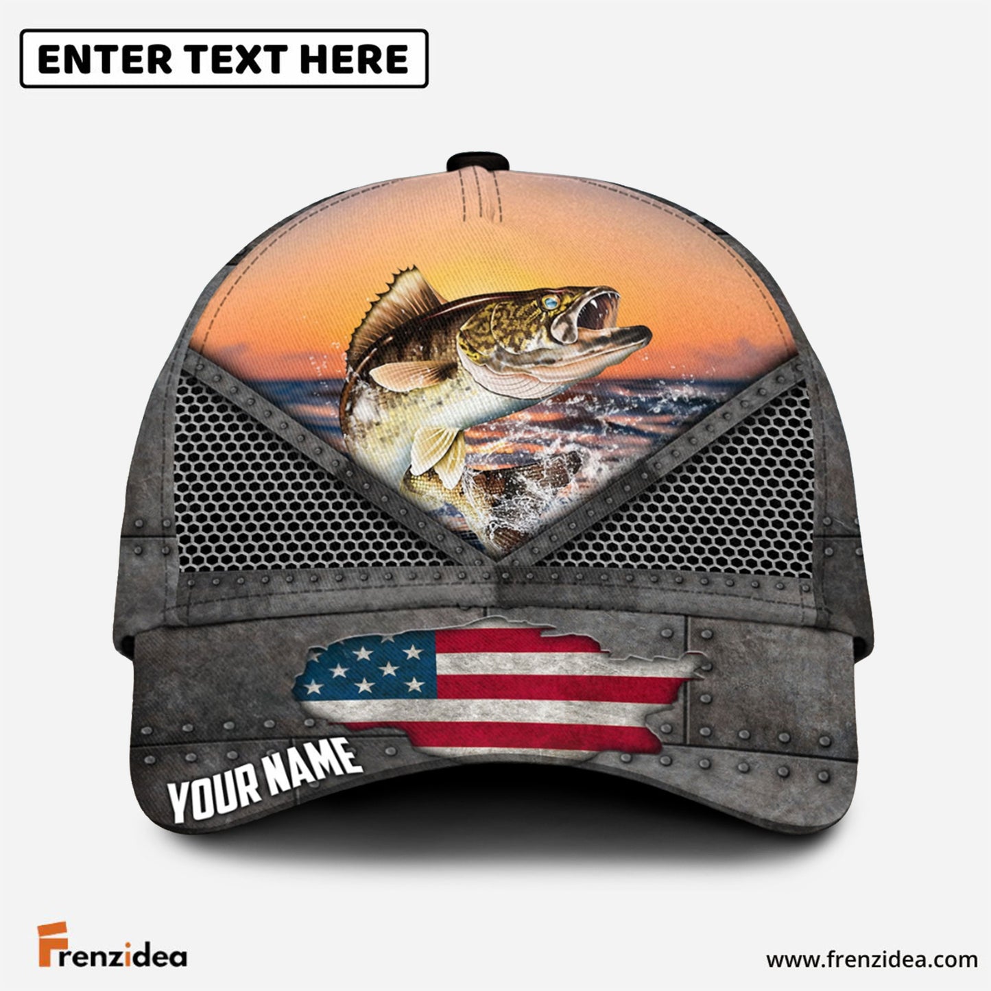 Frenzidea Walleye Fishing Sunset Personalized Cap