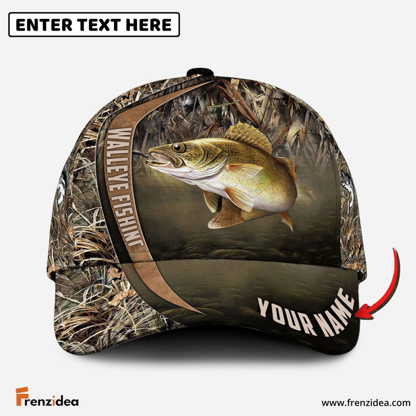 Frenzidea Personalized Walleye Fishing Grass Nature Classic Cap