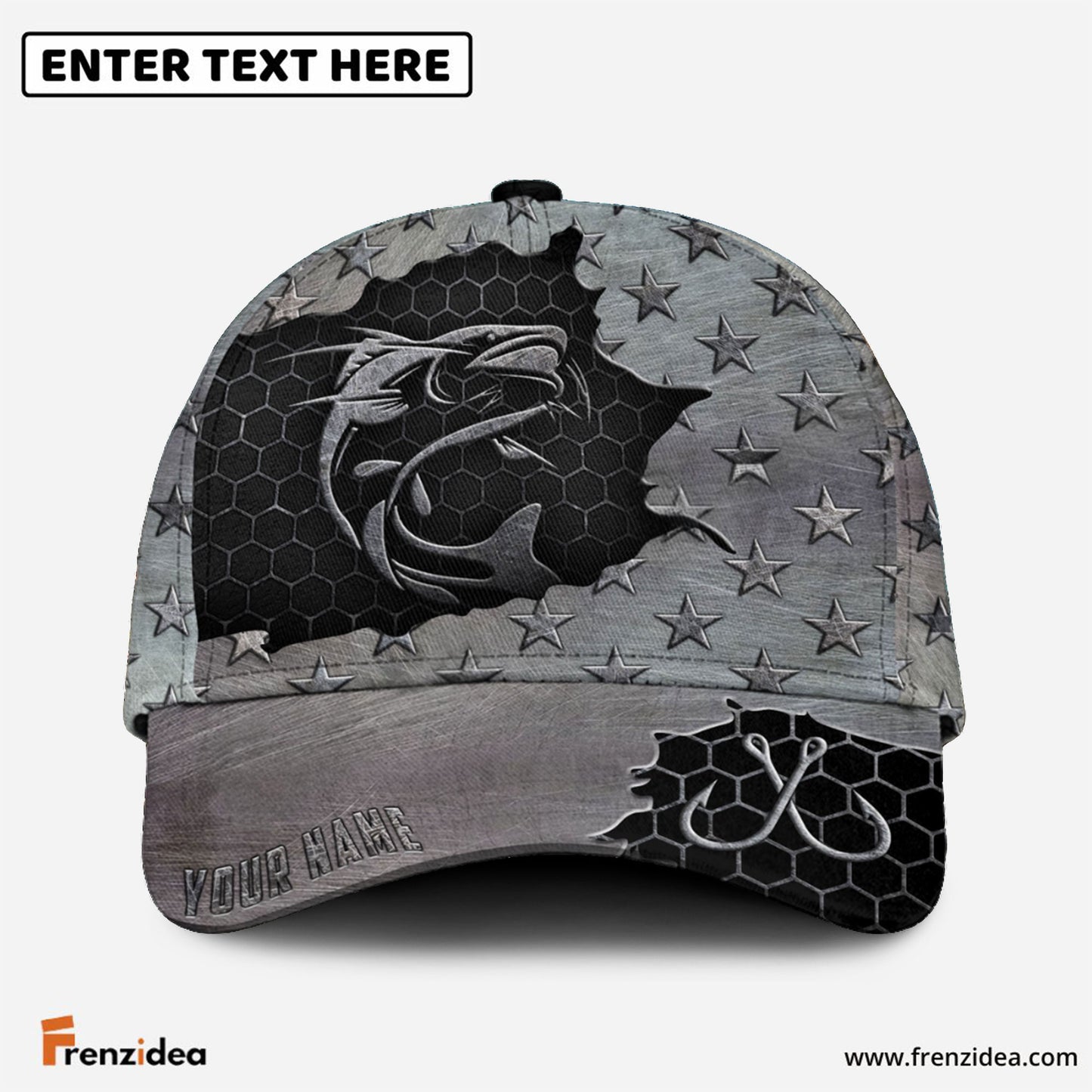 Frenzidea Personalized Catfish Fishing Black Metal Pattern Classic Cap