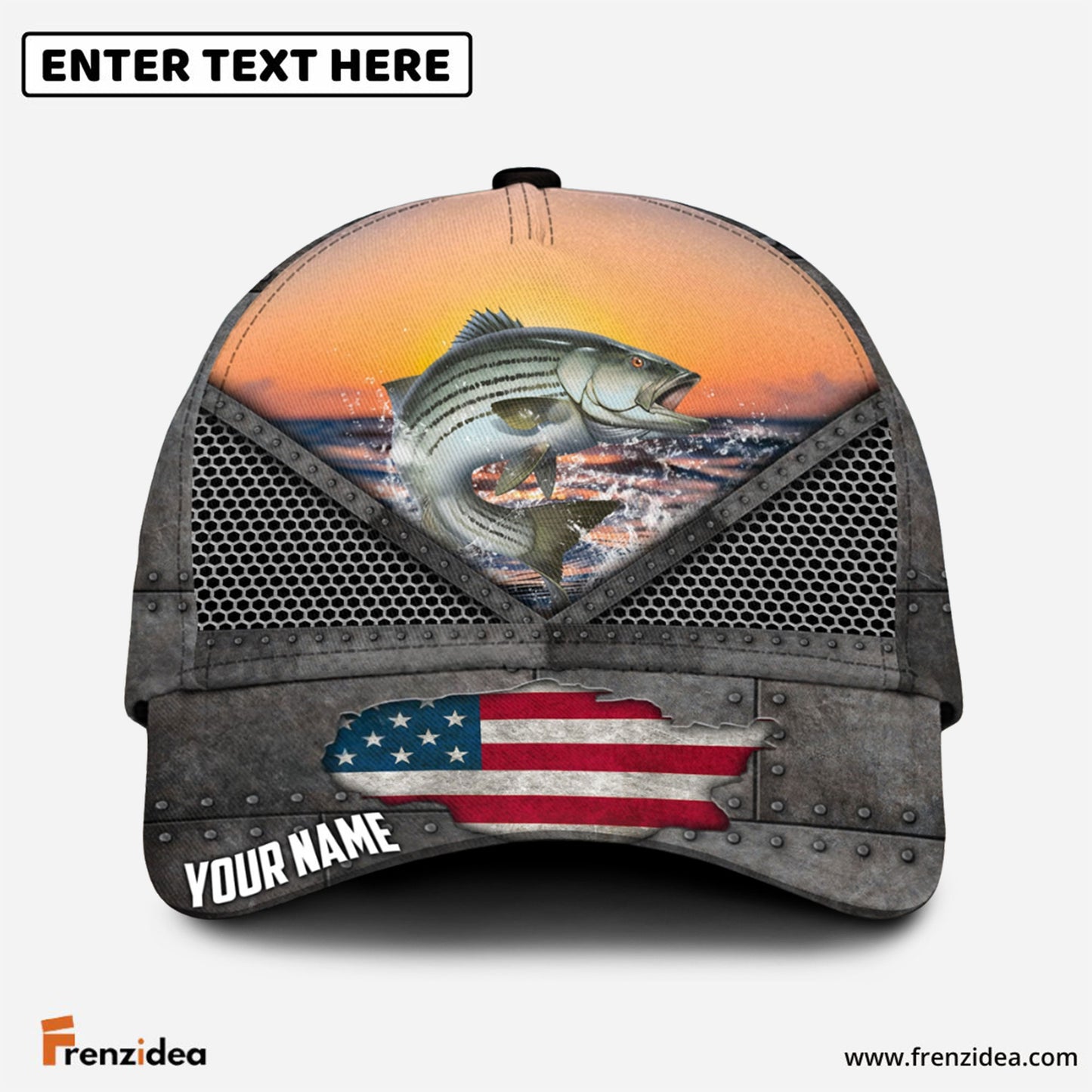 Frenzidea Striped Bass Fishing Sunset Personalized Cap