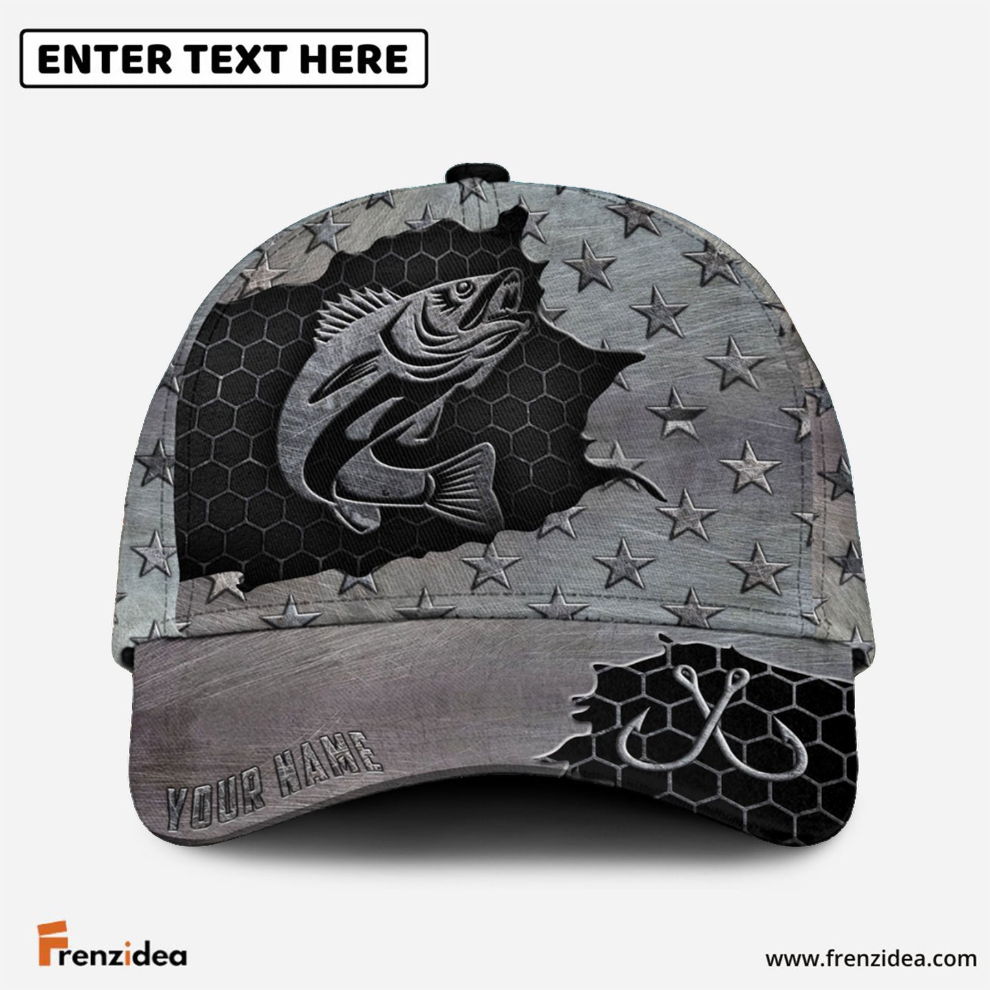 Frenzidea Personalized Walleye Fishing Black Metal Pattern Classic Cap