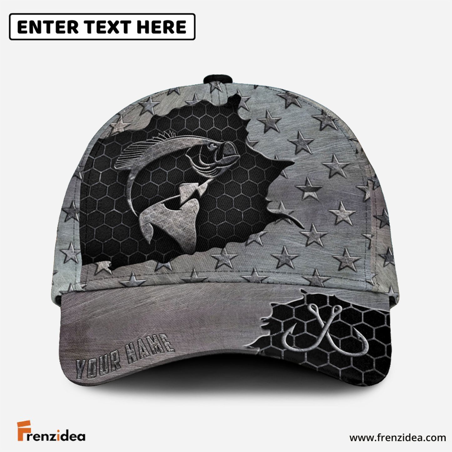 Frenzidea Personalized Crappie Fishing Black Metal Pattern Classic Cap