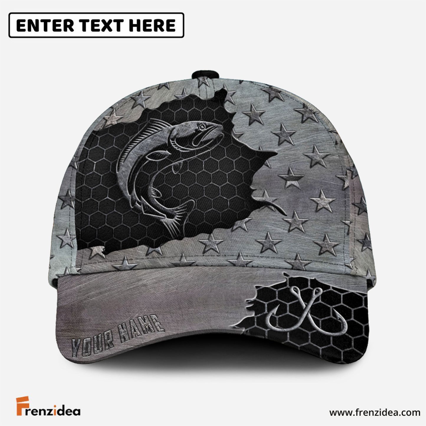 Frenzidea Personalized Salmon Fishing Black Metal Pattern Classic Cap