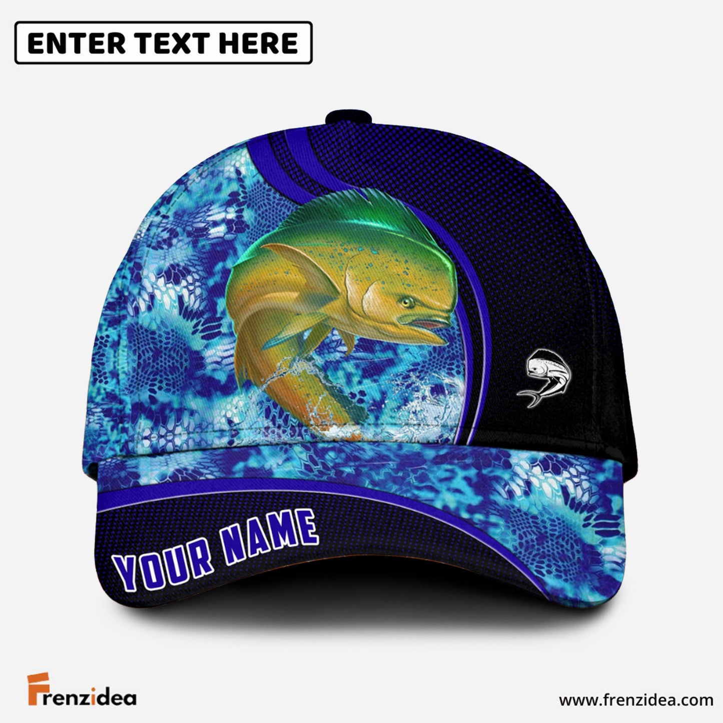 Frenzidea Blue Patchy Mahi Mahi Fishing Personalized Cap