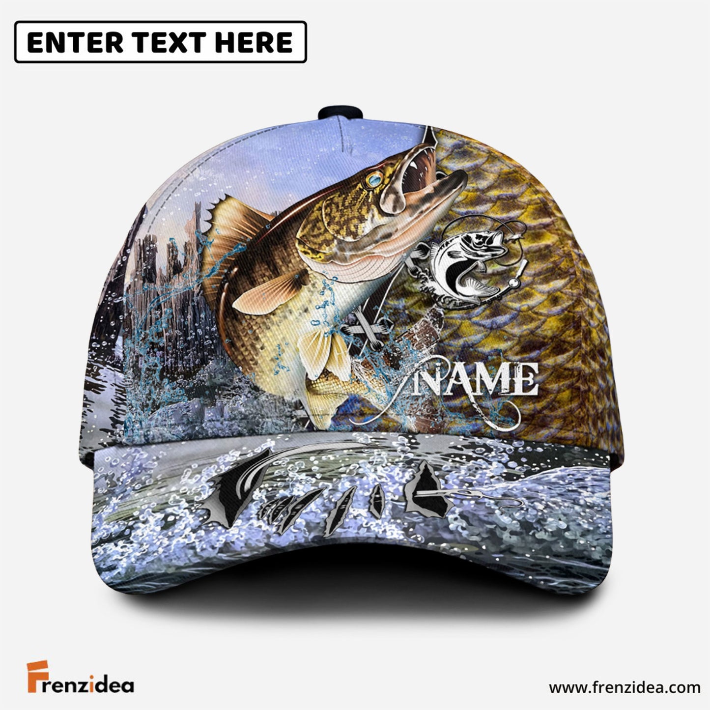 Frenzidea Personalized Clear Water Skin Walleye Fishing Classic Cap