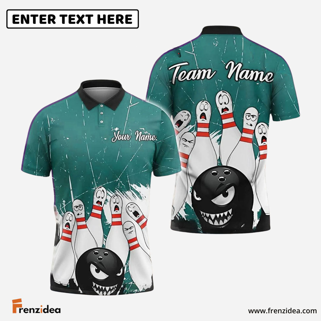 Frenzidea Bowling And Pins Angry Ball vs Screaming Pins Customized Name 3D Shirt (4 Colors)