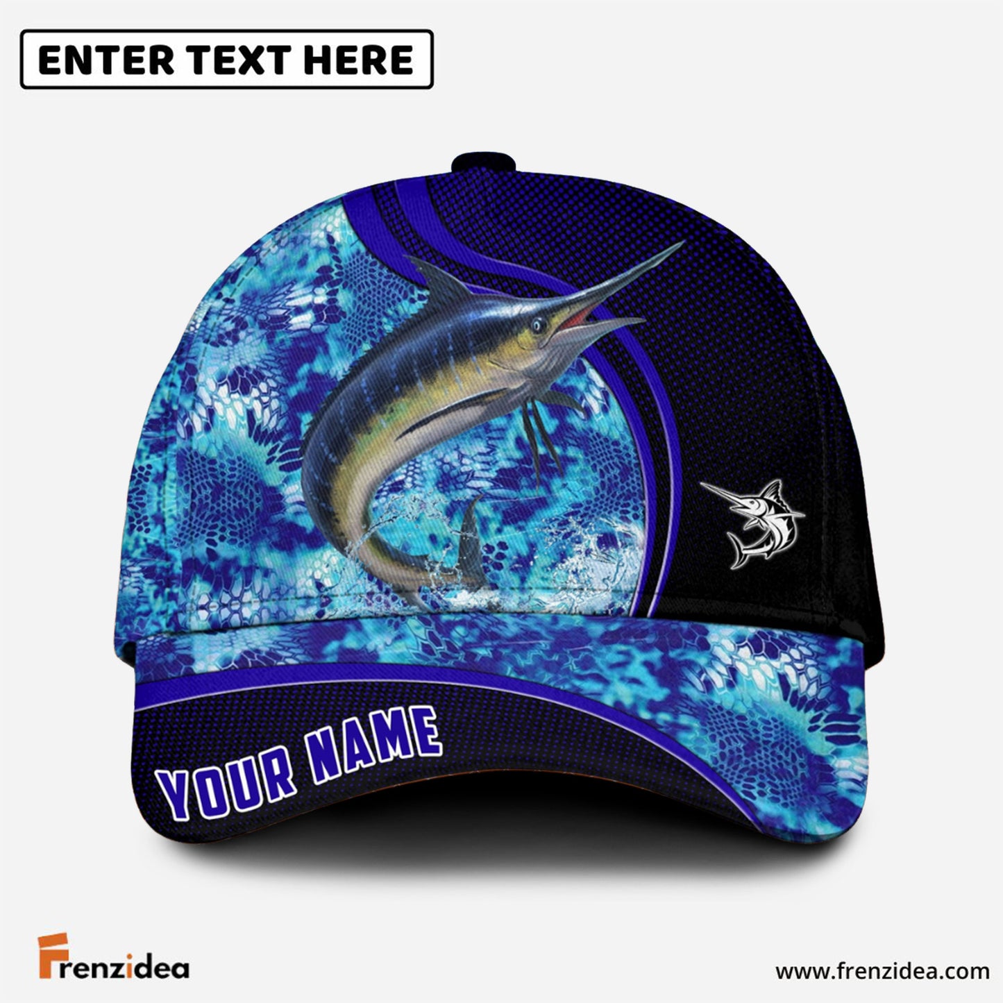 Frenzidea Blue Patchy Blue Marlin Fishing Personalized Cap