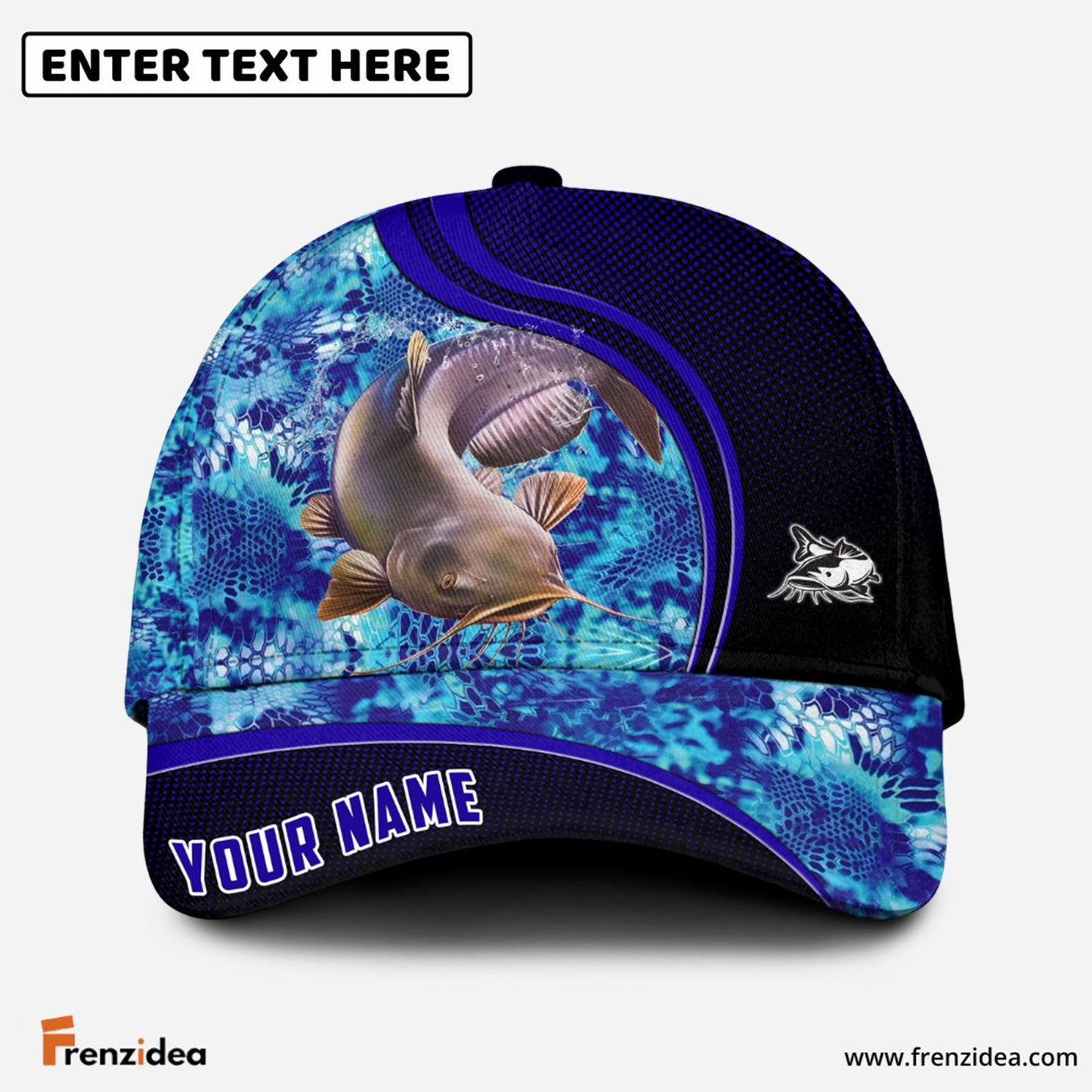 Frenzidea Blue Patchy Catfish Fishing Personalized Cap