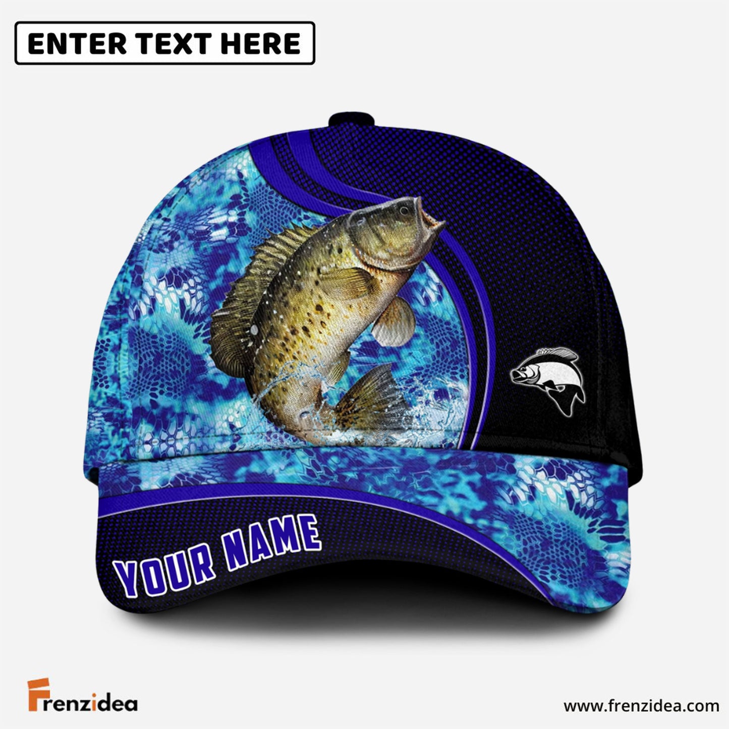 Frenzidea Blue Patchy Crappie Fishing Personalized Cap