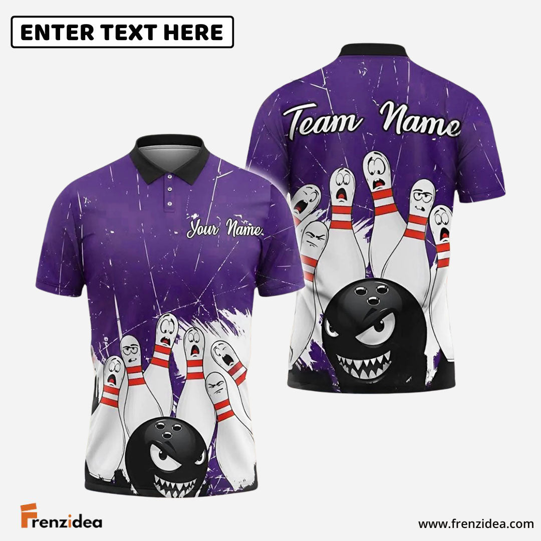 Frenzidea Bowling And Pins Angry Ball vs Screaming Pins Customized Name 3D Shirt (4 Colors)