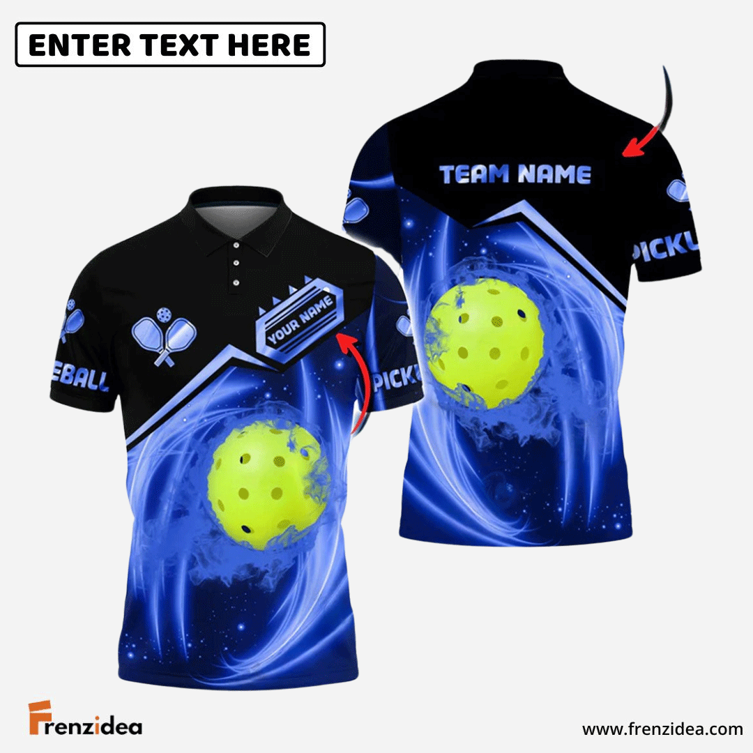 Frenzidea Pickleball Light Pattern Blue Personalized Name, Team Name Unisex Shirt