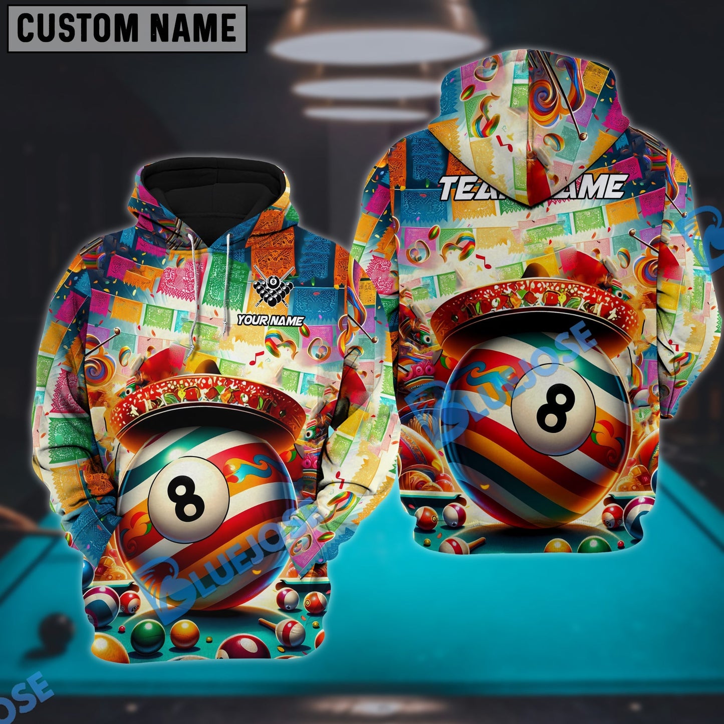 Frenzidea Billiard Ball 8 Cinco De Mayo Personalized Name, Team Name Unisex Shirt