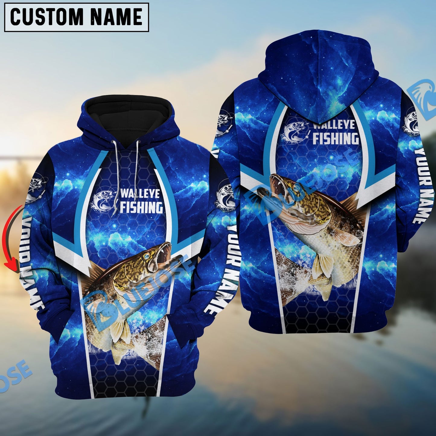 Frenzidea Walleye Fishing Blue Galaxy Custom Long Sleeves