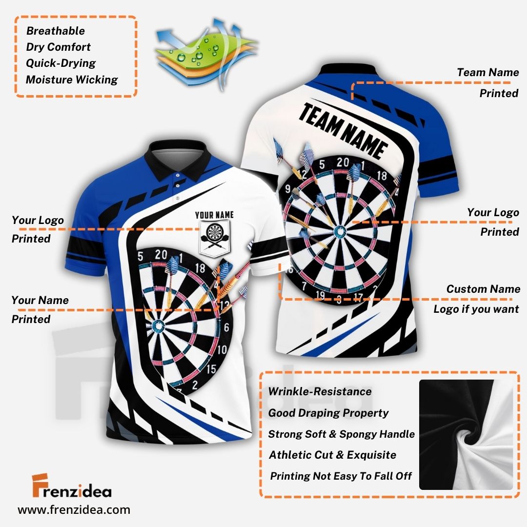 Frenzidea Dart Board Personalized Name, Team Name 3D Pocket Polo