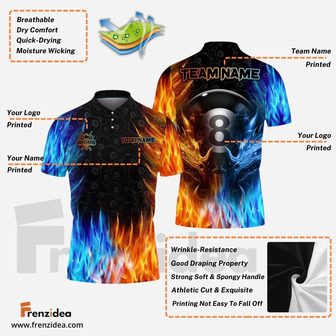 Frenzidea Billiards Water & Fire Personalized Name, Team Name 3D Shirt