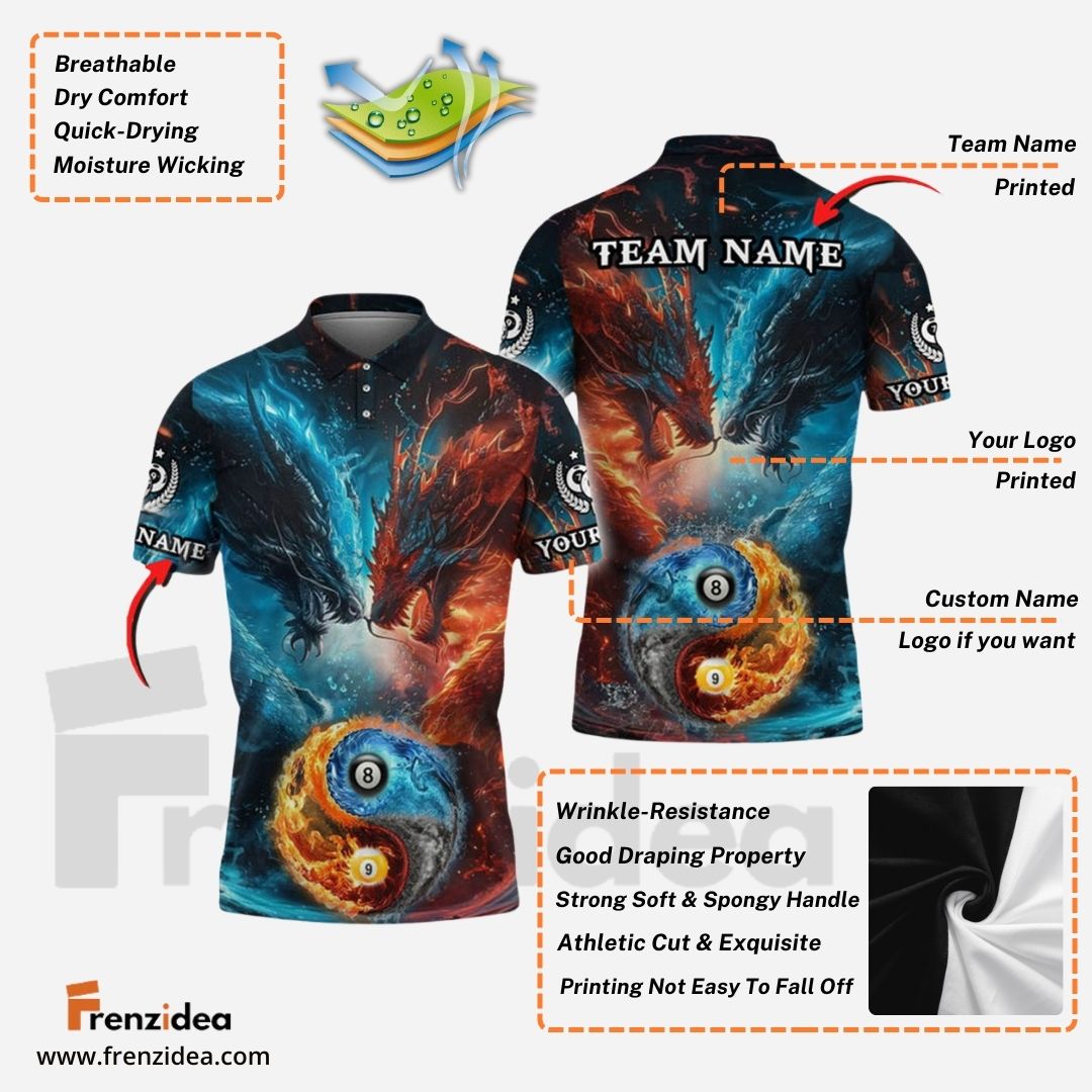 Frenzidea Billiards Ball 8 & 9 Water Dragon VS Fire Dragon Personalized Shirt