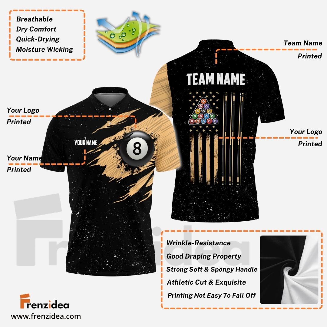 Frenzidea Billiards USA Flag Golden Personalized Shirt