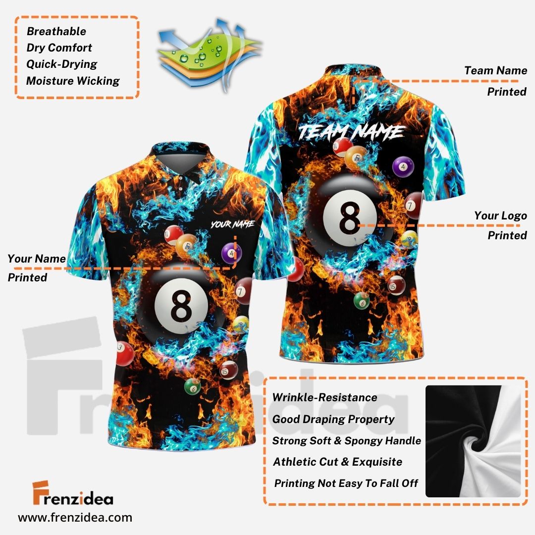 Frenzidea Billiards Fire & Water Personalized Name, Team Name Shirt