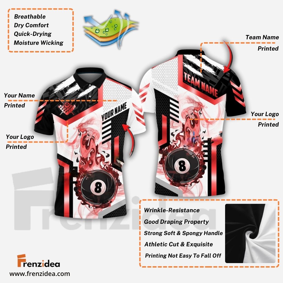 Frenzidea Billiards Ball 8 Premium Line Smoke Personalized Name Shirt (4 Colors)