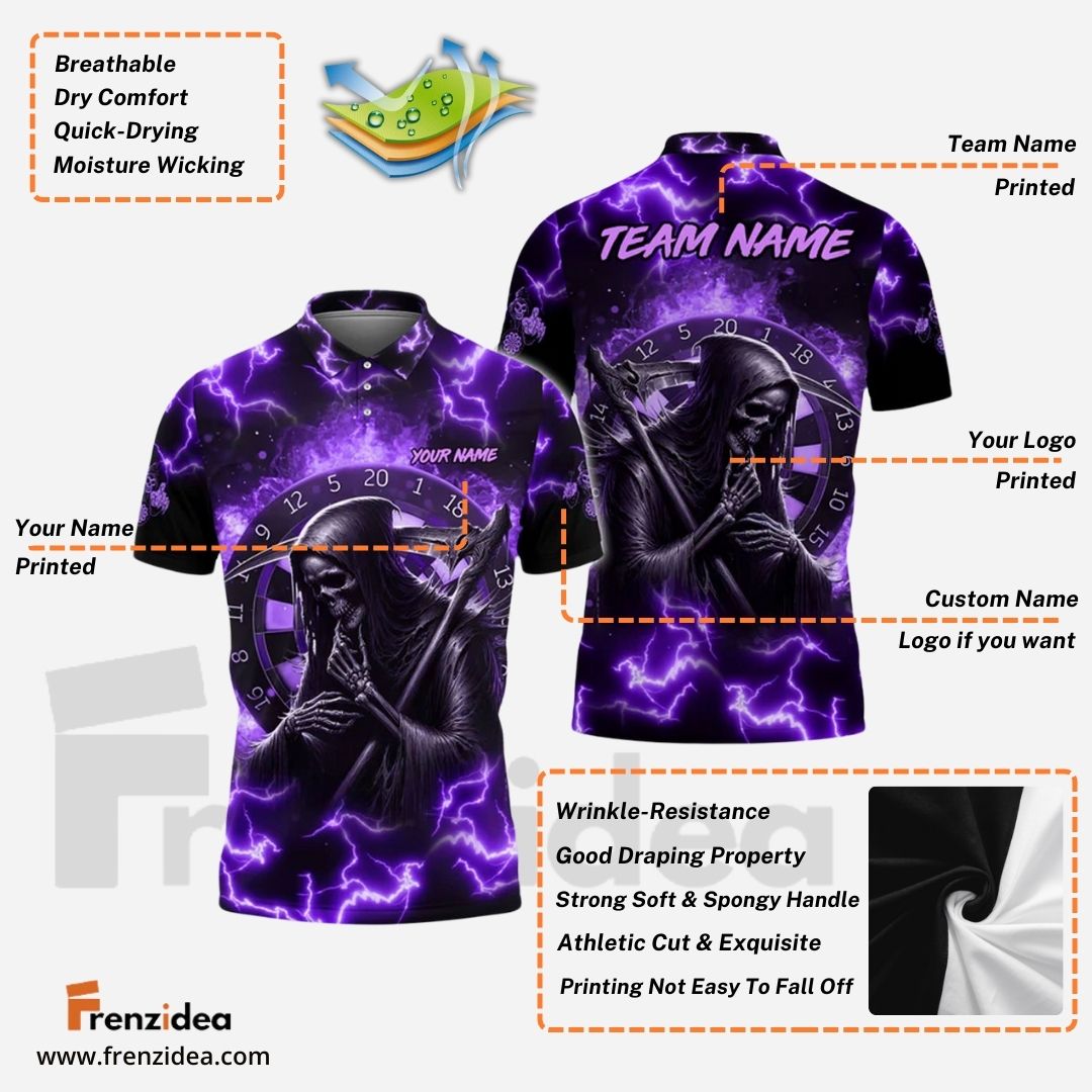 Frenzidea Darts Skull Fire Personalized Name, Team Name Shirt (5 Colors)