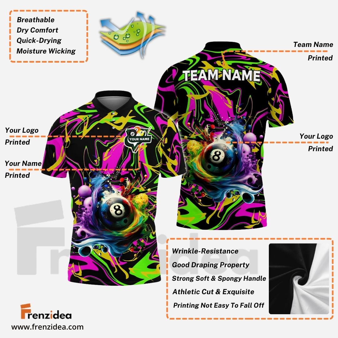 Frenzidea Billiards Ball 8 Graffiti Splash Paint Personalized Name, Team Name Shirt