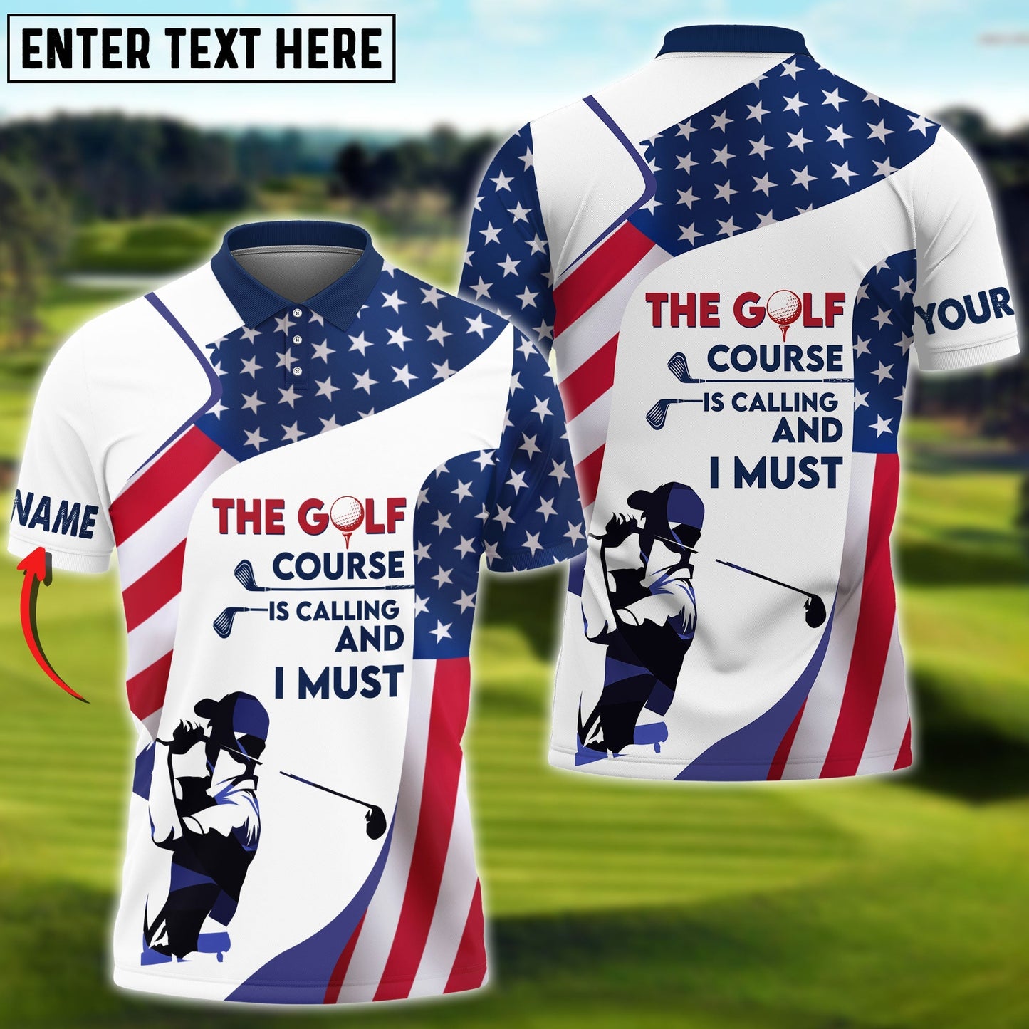 frenzidea Golf American Flag Personalized Name 3D Shirt