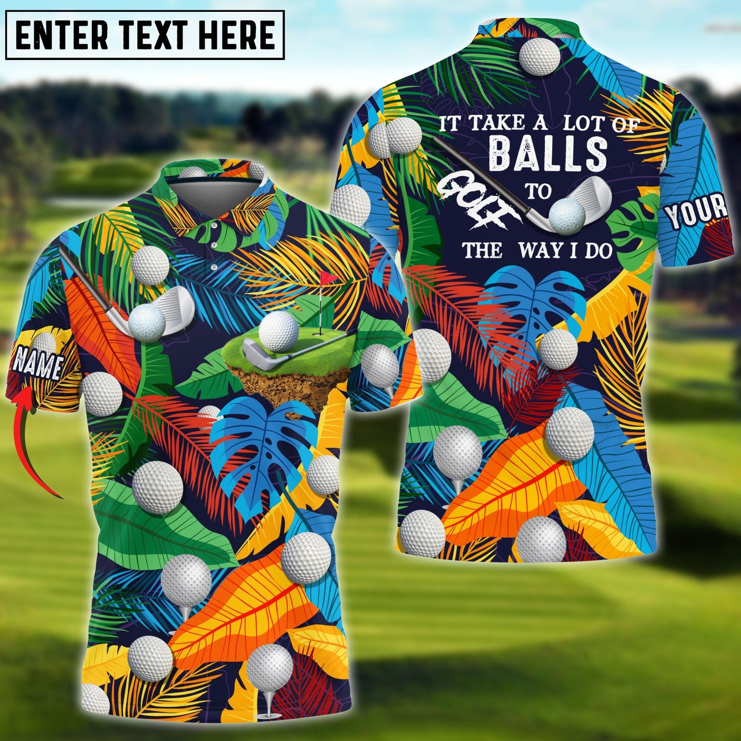 frenzidea Golf Tropical Floral Personalized Name 3D Shirt