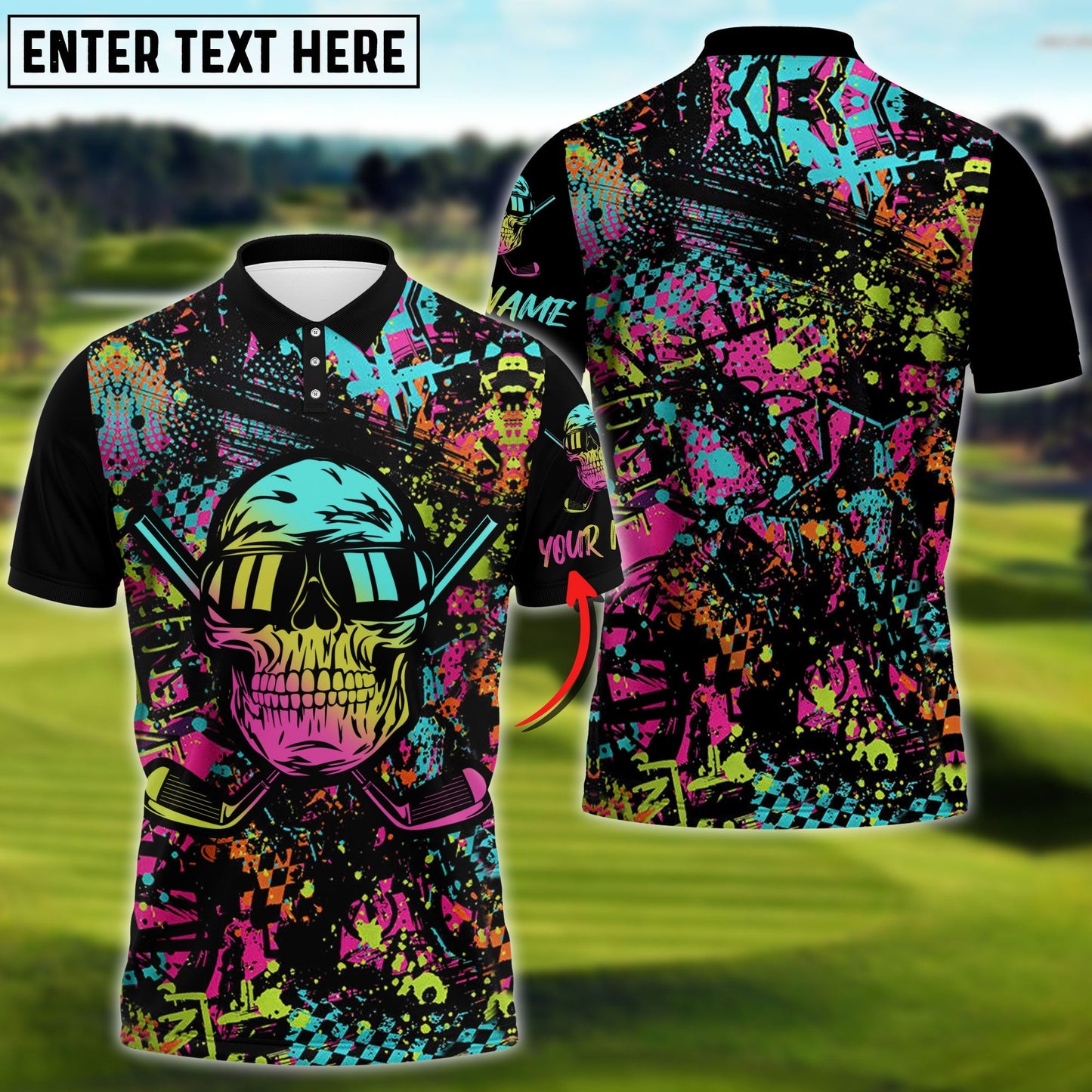 frenzidea Golf Skull Graffiti Personalized Name 3D Shirt