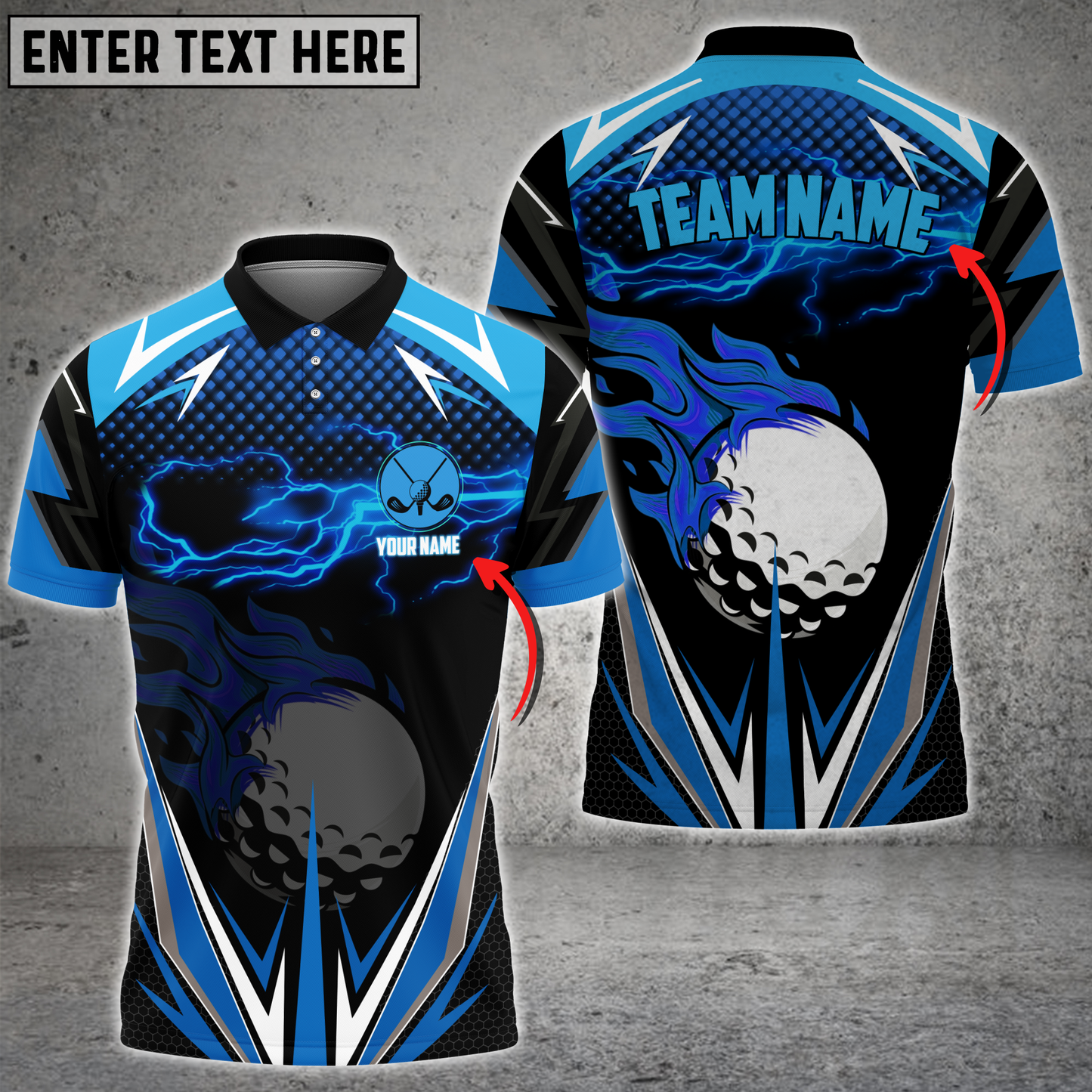 Frenzidea Golf Blue Fire Personalized Name, Team Name 3D Shirt