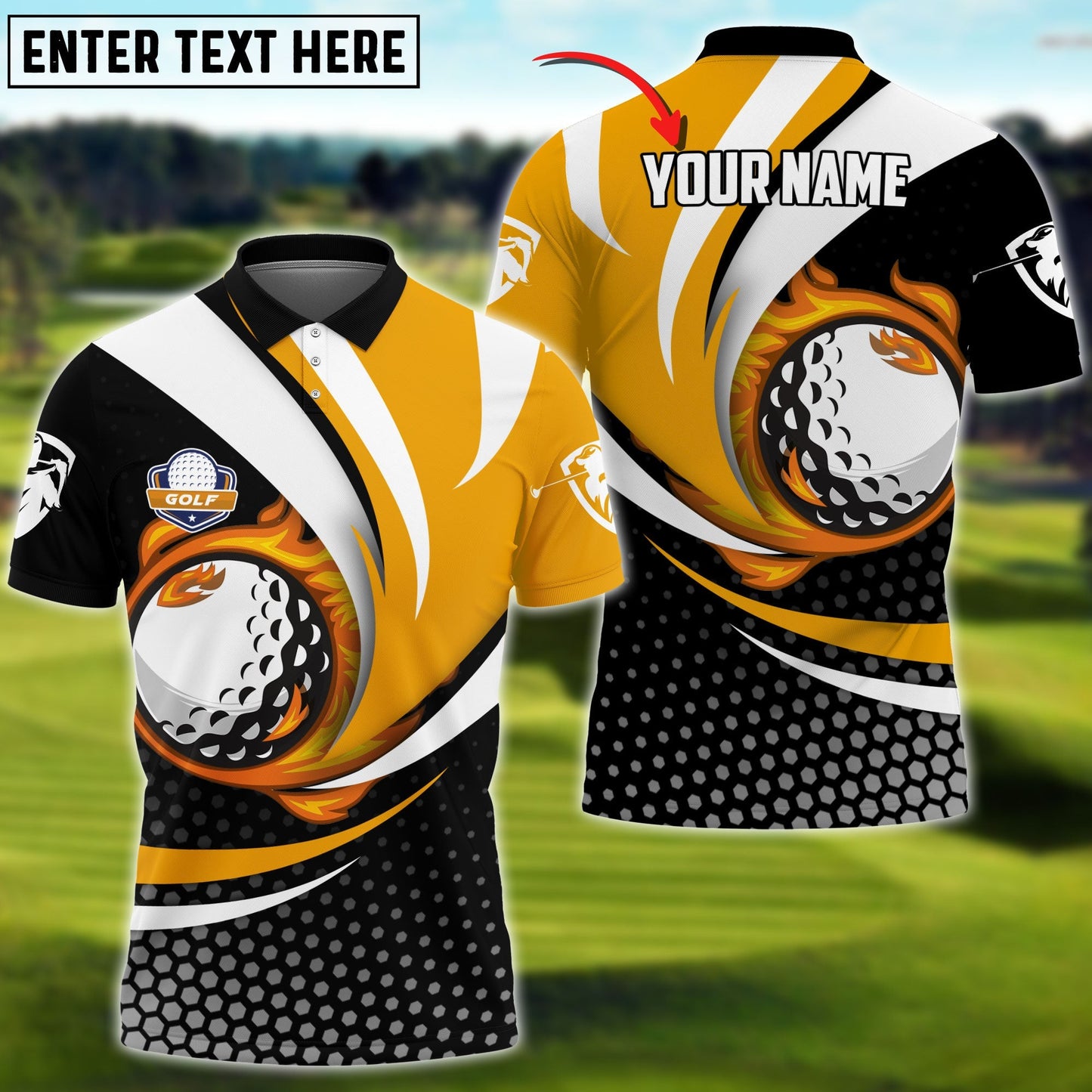 Frenzidea Golf Yellow Pattern Personalized Name, Team Name 3D Shirt