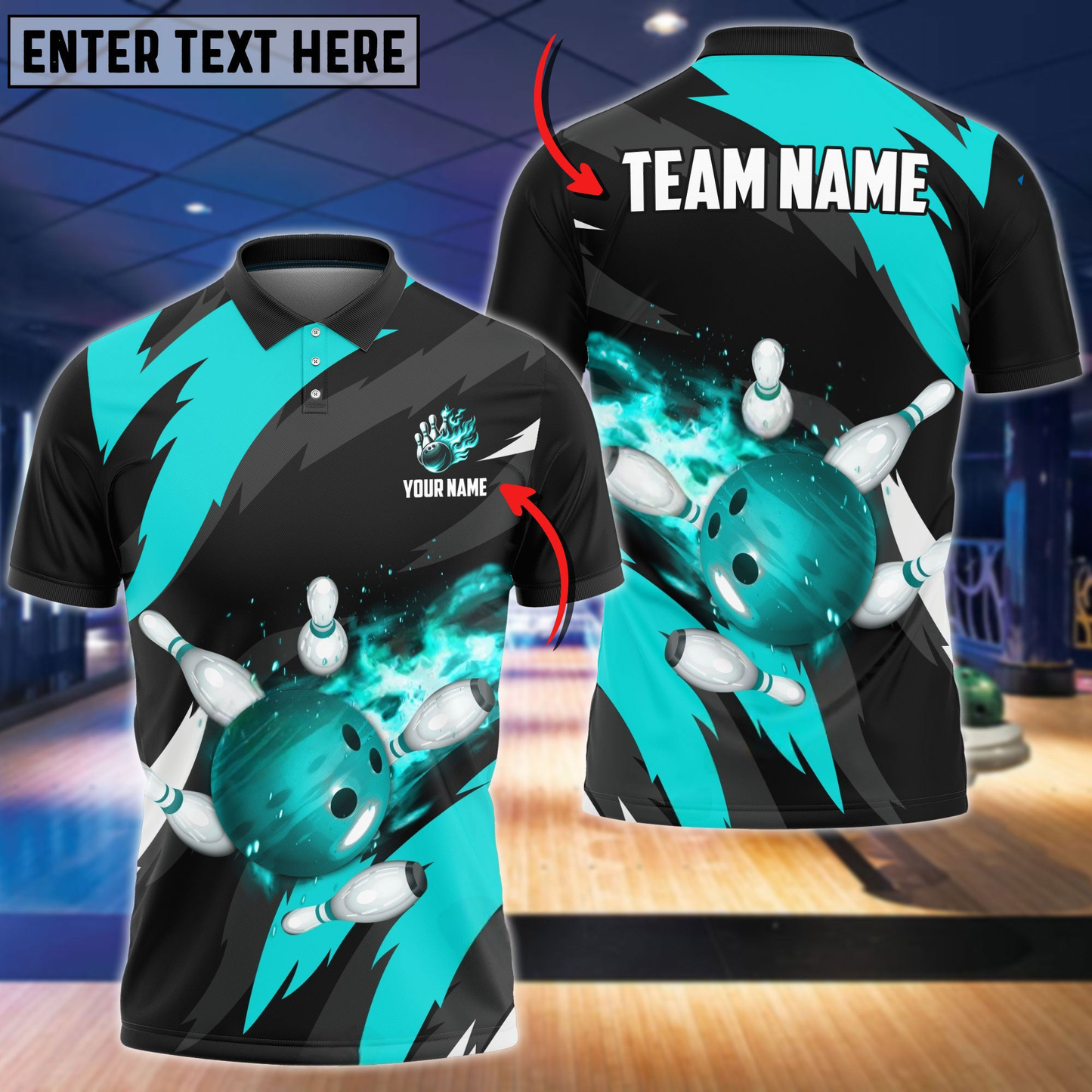 Frenzidea Bowling And Pins Flaming Throw Customized Name 3D Shirt ( 6 Colors)