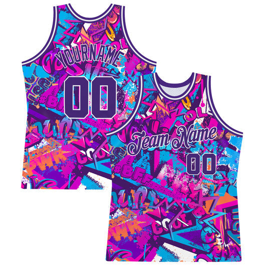 Frenzidea Custom Graffiti Pattern Purple-White 3D Words Authentic Basketball Jersey