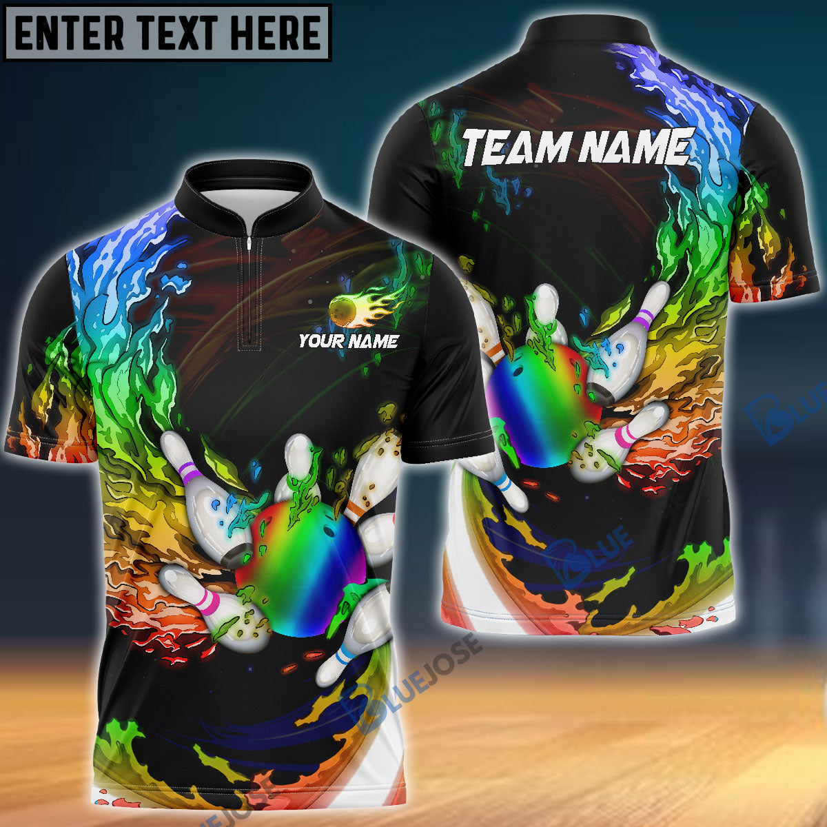 Frenzidea Personalized Name Water Fire Rainbow Bowling And Pins 3D Shirt
