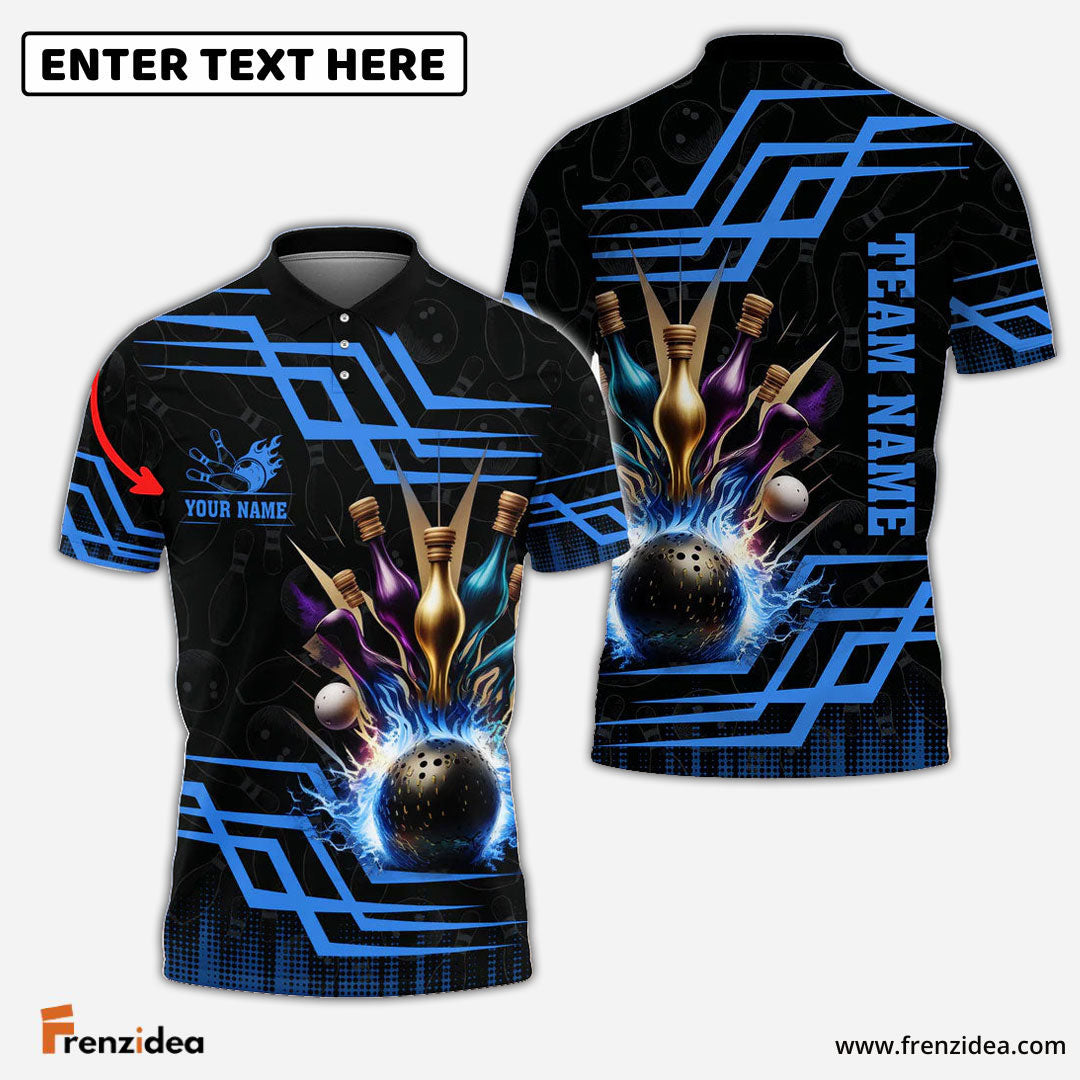 Frenzidea Bowling And Pins Royal Multicolor Option Customized Name 3D Shirt (6 Colors)