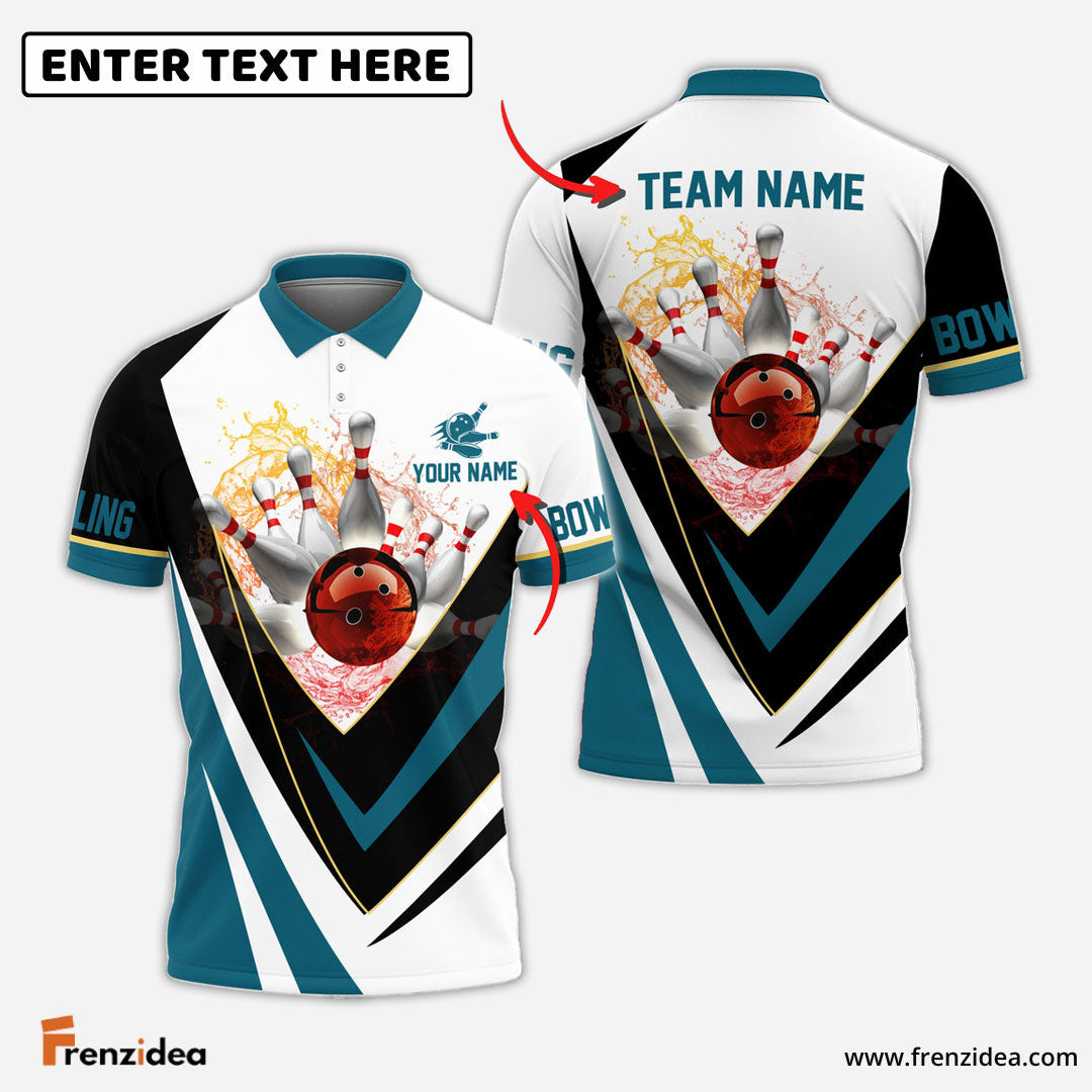 Frenzidea Water Bowling And Pins Multicolor Customized Name 3D Shirt
