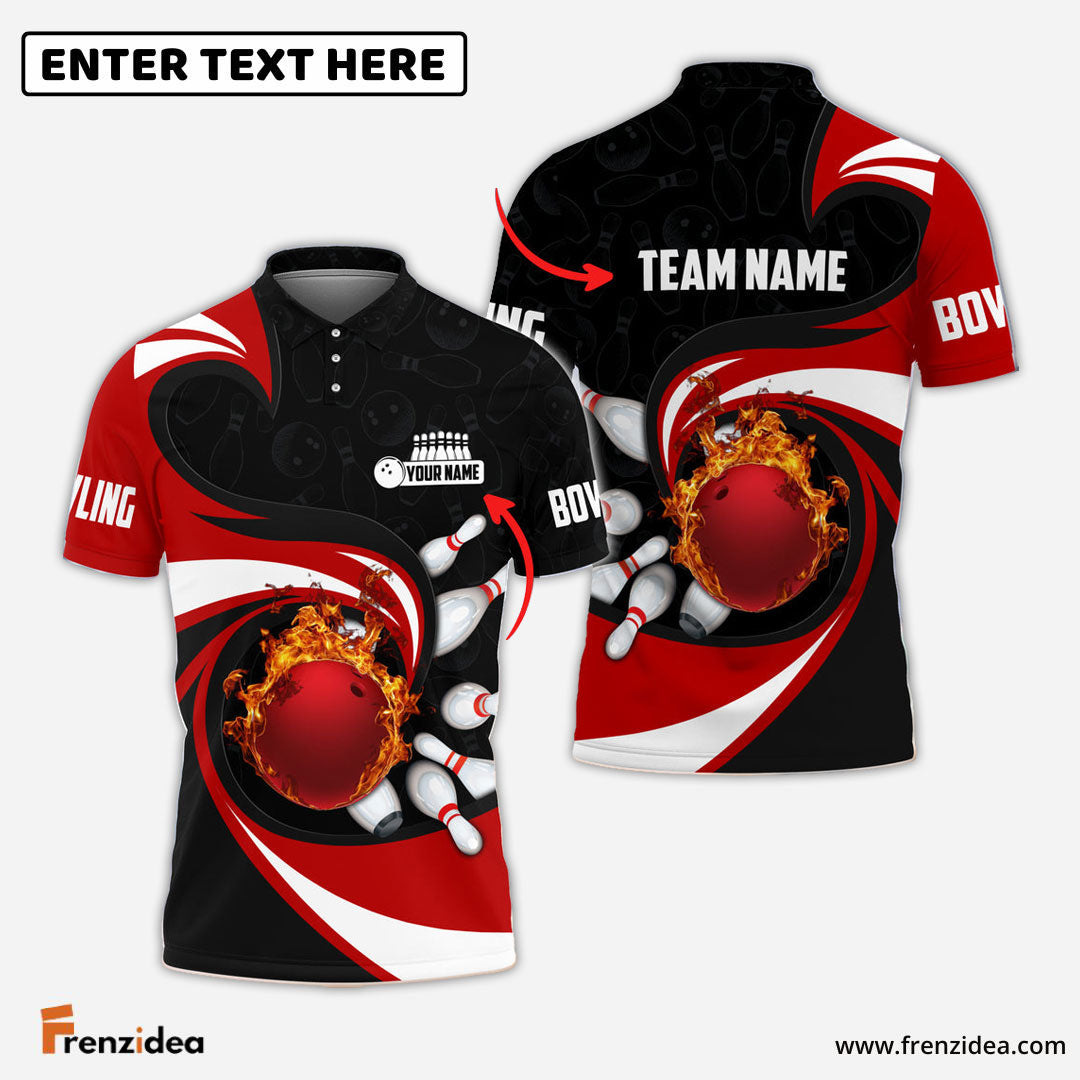 Frenzidea Bowling Ball And Pins Vortex Pattern Multicolor Customized Name 3D Shirt