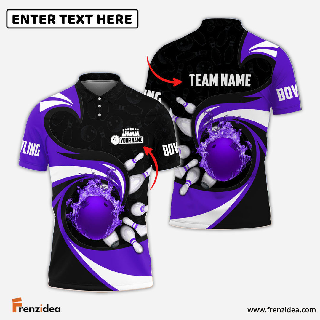Frenzidea Bowling Ball And Pins Vortex Pattern Multicolor Customized Name 3D Shirt