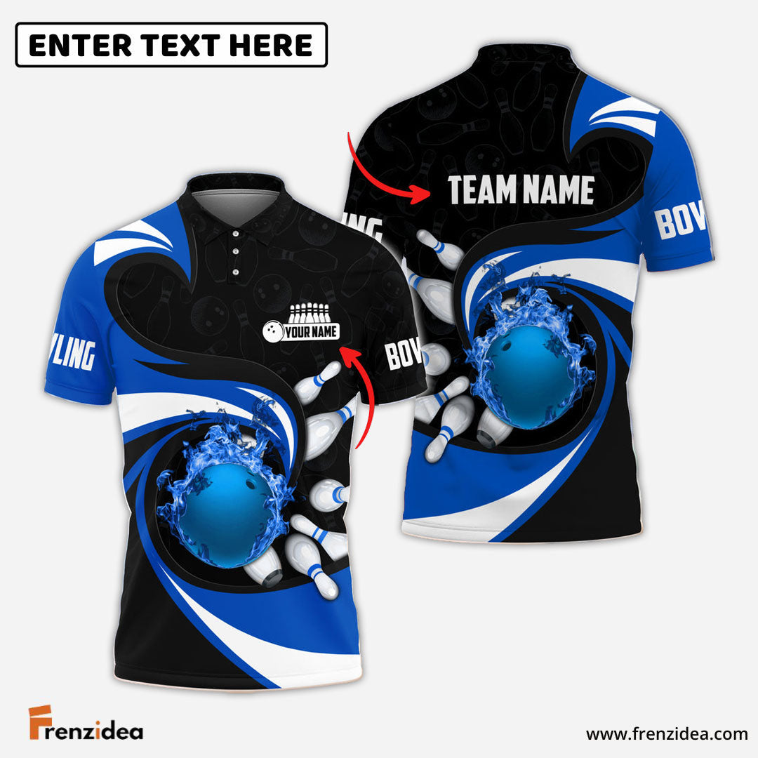 Frenzidea Bowling Ball And Pins Vortex Pattern Multicolor Customized Name 3D Shirt