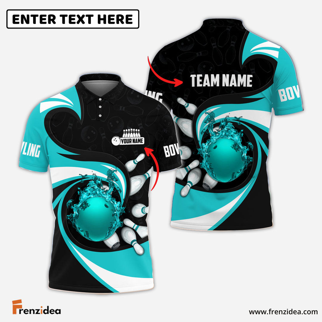Frenzidea Bowling Ball And Pins Vortex Pattern Multicolor Customized Name 3D Shirt