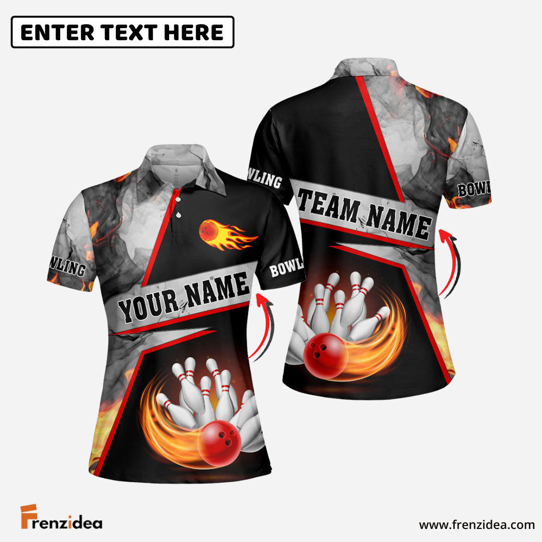 Frenzidea Grey Bowling Ball And Pins Smoke Pattern Premium Customized Name 3D Shirt For Women