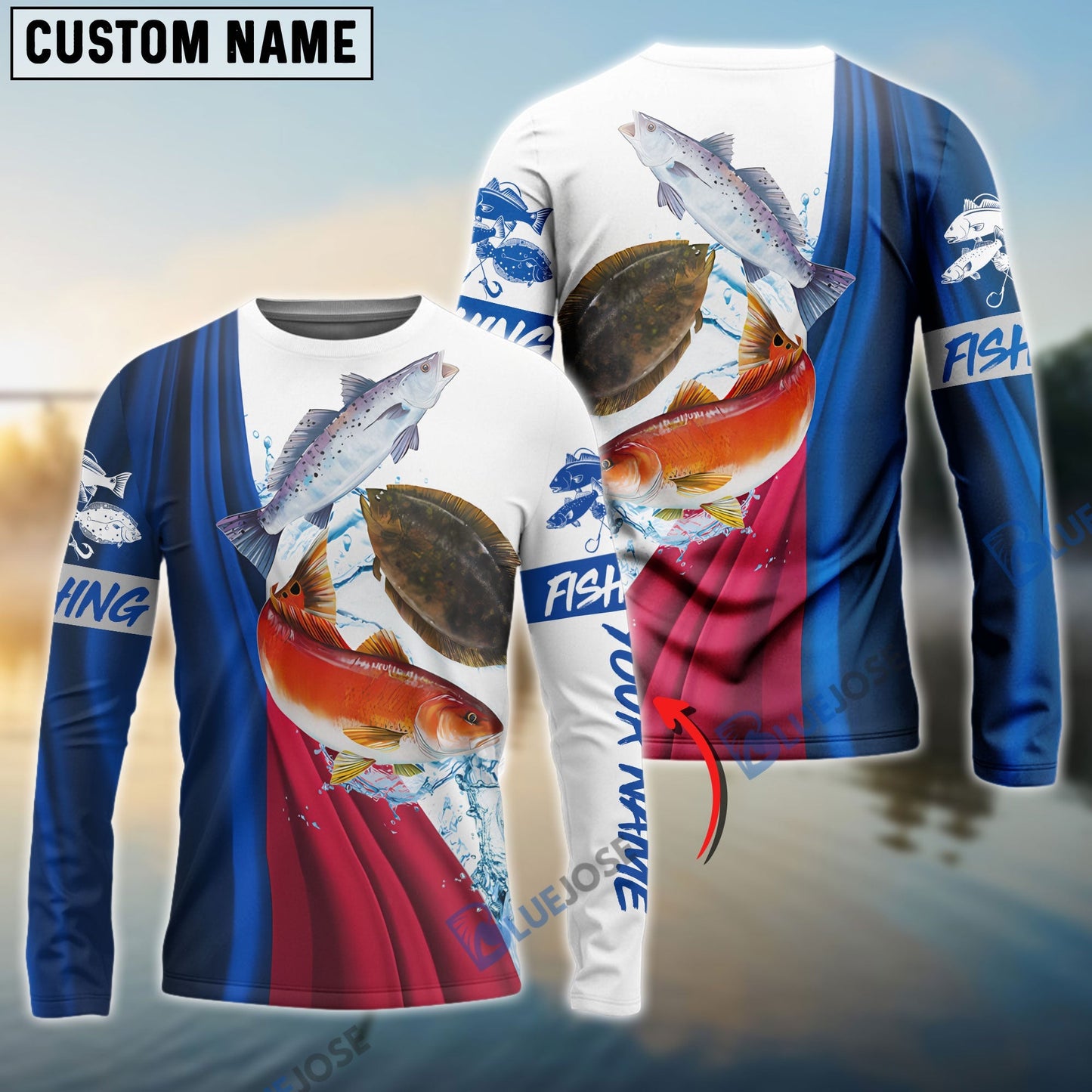 Frenzidea Texas Slam Flag Patriotic Redfish, Trout, Flounder Fishing Custom Long Sleeve